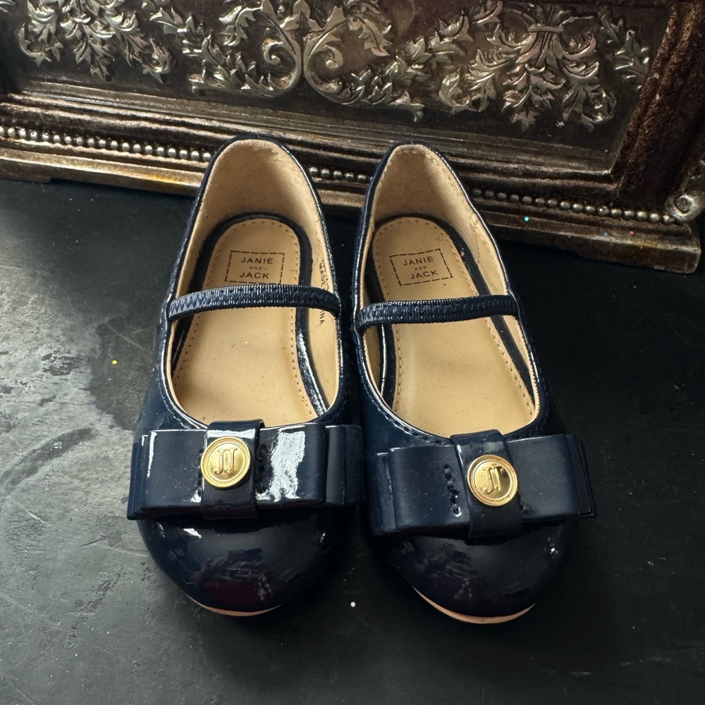 Janie and Jack Glossy Navy Dress Shoes with Bow